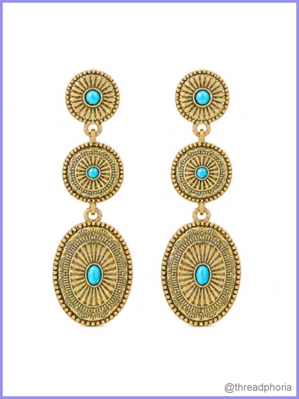 Western Turquoise Concho Dangle Earrings for Women Gold Tone Statement Jewelry
